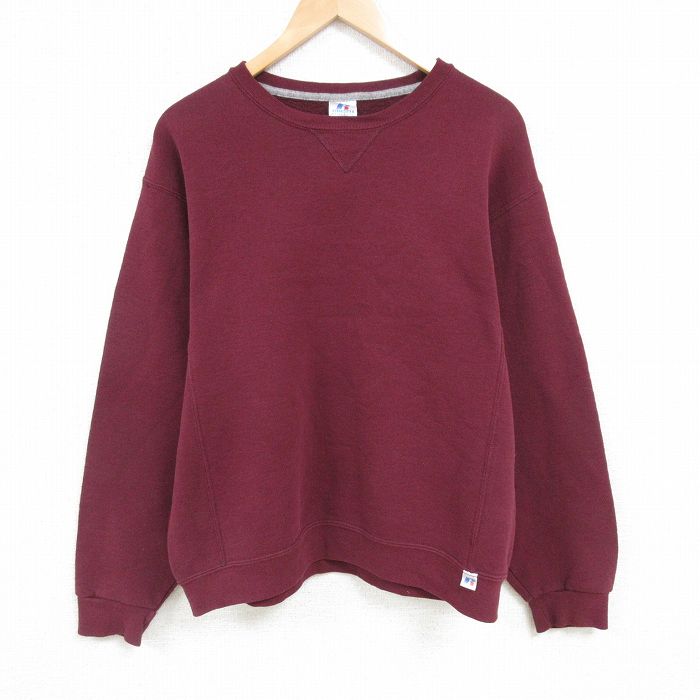 XL★古着 ラッセル 長袖 スウェット メンズ 00年代 00s 無地 クルーネック エンジ 25feb07 中古 スエット トレーナー トップス