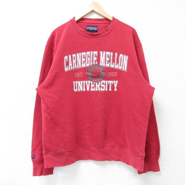 【50%OFF】L★古着 ジャンスポーツ 長袖 スウェット メンズ 00年代 00s CARNEGIE MELLON カレッジ クルーネック 赤 レッド 25feb08 中古 スエット トレーナー トップス