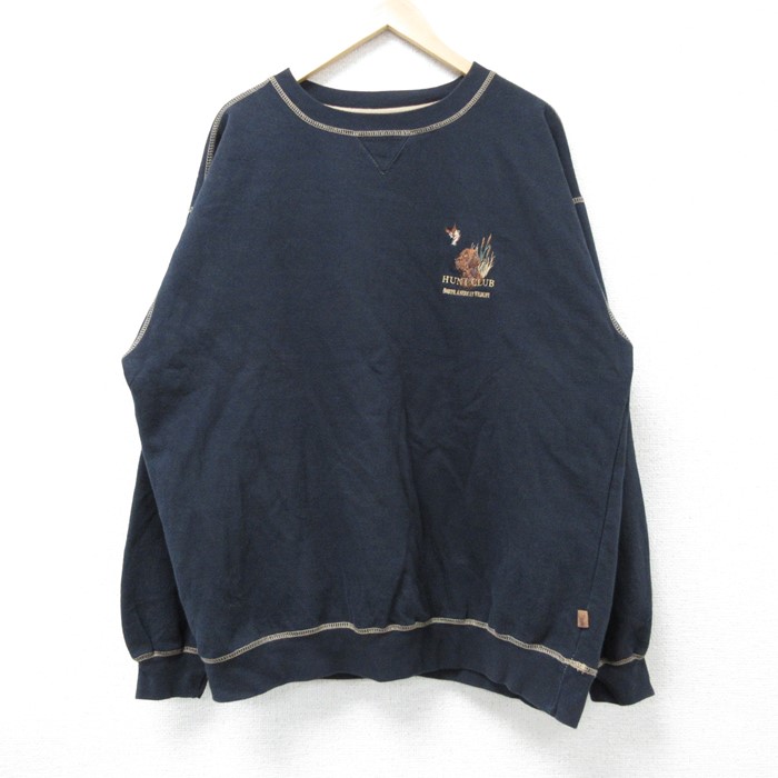 【50%OFF】XL★古着 長袖 スウェット メンズ 犬 HUNT CLUB クルーネック 黒 ブラック 25feb08 中古 スエット トレーナー トップス
