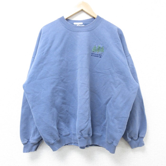 XL★古着 長袖 スウェット メンズ 00年代 00s 木 大きいサイズ クルーネック 薄紺 ネイビー 25feb08 中古 スエット トレーナー トップス