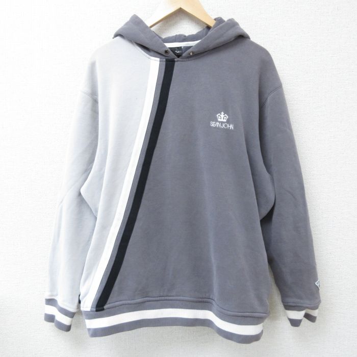 XL★古着 ショーンジョン 長袖 スウェット パーカー メンズ ワンポイントロゴ ツートンカラー 大きいサイズ 濃グレー他 25feb10 中古 スエット トレーナー トップス