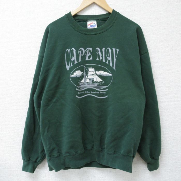 【50%OFF】XL★古着 ジャージーズ 長袖 スウェット メンズ 90年代 90s CAPE MAY クルーネック USA製 緑 グリーン 25feb10 中古 スエット トレーナー トップス