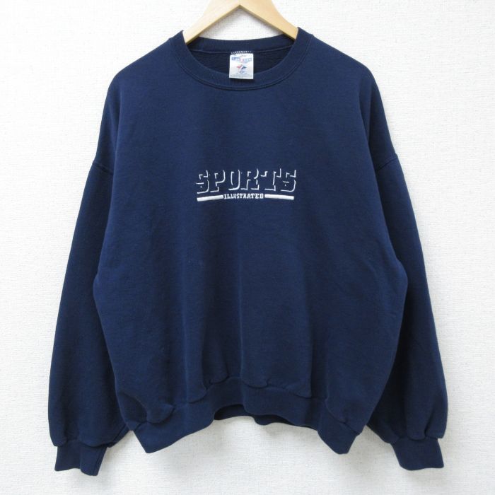 【50%OFF】XL★古着 ジャージーズ 長袖 スウェット メンズ 00年代 00s SPORTS 刺繍 大きいサイズ クルーネック 紺 ネイビー 25feb10 中古 スエット トレーナー トップス