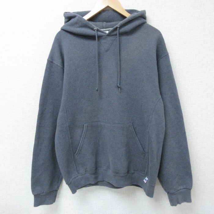 L★古着 ラッセル 長袖 スウェット パーカー メンズ 00年代 00s 無地 濃グレー 霜降り 25feb10 中古 スエット トレーナー トップス