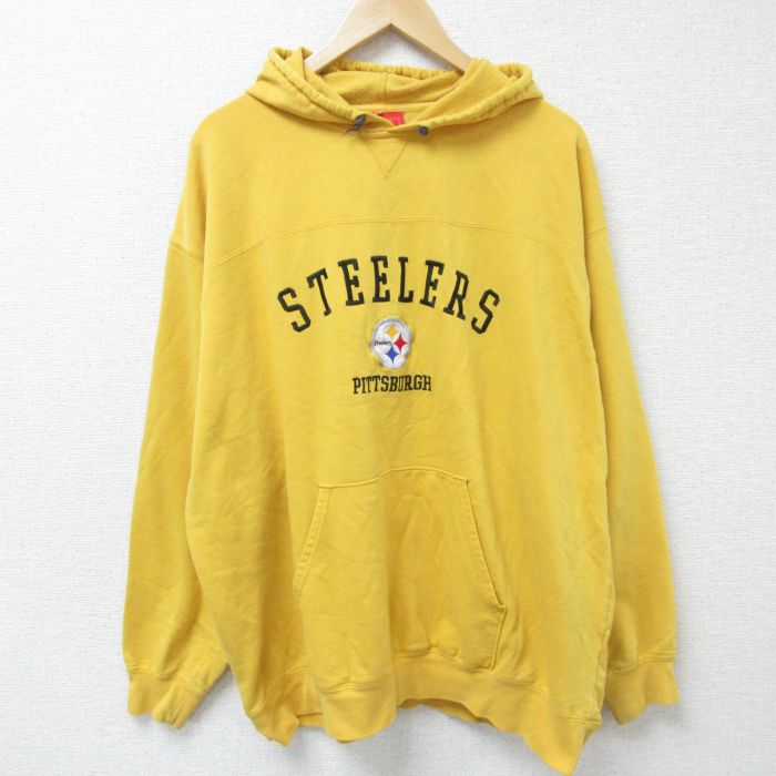 【50%OFF】XL★古着 長袖 スウェット パーカー メンズ 00年代 00s NFL ピッツバーグスティーラーズ 刺繍 大きいサイズ 黄 イエロー アメフト スーパーボウル 25feb10 中古 スエット トレーナー トップス