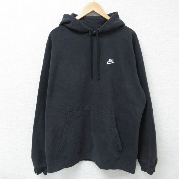 XL★古着 ナイキ NIKE 長袖 スウェット パーカー メンズ ワンポイントロゴ 大きいサイズ 黒 ブラック 25feb10 中古 スエット トレーナー トップス