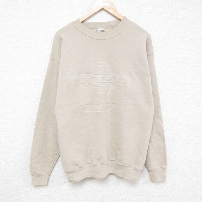 L★古着 オニータ ONEITA 長袖 スウェット メンズ 90年代 90s ラスベガス クルーネック USA製 ベージュ カーキ 25feb10 中古 スエット トレーナー トップス