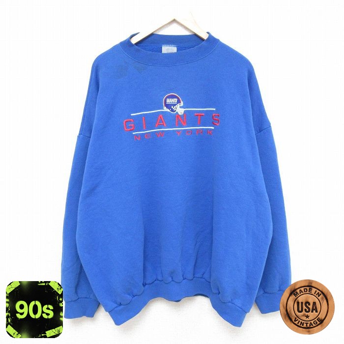 【50%OFF】ニューヨークジャイアンツ 90s 長袖スウェット NFL刺繍 ブルー メンズXL相当 | 古着
