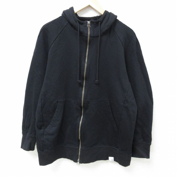 XL★古着 アディダス adidas 長袖 フルジップ スウェット パーカー メンズ ワンポイントロゴ コットン 黒 ブラック 25feb12 中古 スエット トレーナー トップス