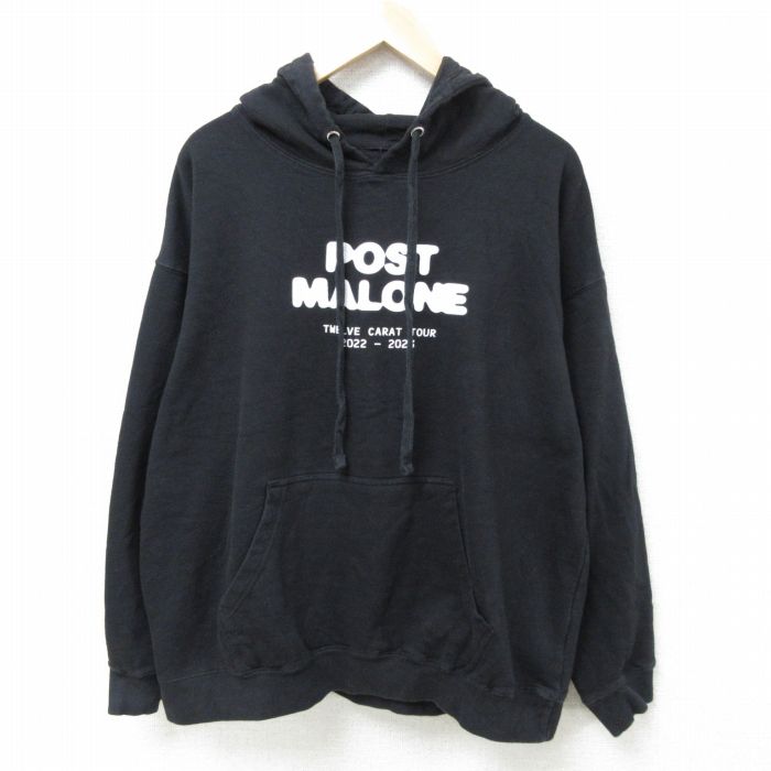 XL★古着 長袖 ヒップホップ ラップ スウェット パーカー メンズ ポストマローン 大きいサイズ 黒 ブラック 25feb12 中古 スエット トレーナー トップス