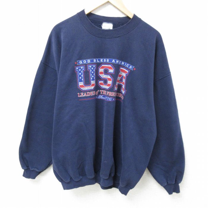 XL★古着 長袖 スウェット メンズ 00年代 00s USA 大きいサイズ クルーネック 紺 ネイビー 25feb12 中古 スエット トレーナー トップス