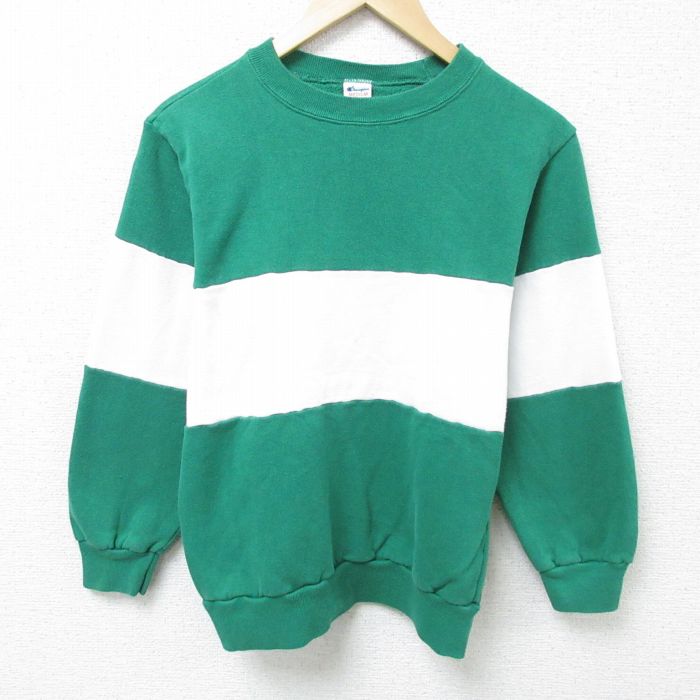 XS★古着 チャンピオン Champion 長袖 スウェット メンズ 80年代 80s ツートンカラー クルーネック USA製 緑他 グリーン 25feb12 中古 スエット トレーナー トップス