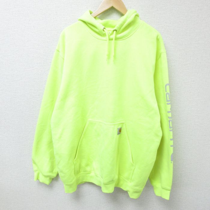 XL★古着 カーハート Carhartt 長袖 スウェット パーカー メンズ 00年代 00s ビッグロゴ 大きいサイズ 黄 イエロー 25feb12 中古 スエット トレーナー トップス