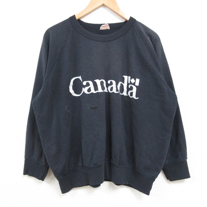 XL★古着 長袖 スウェット メンズ 90年代 90s カナダ ラグラン クルーネック 黒 ブラック 25feb13 中古 スエット トレーナー トップス