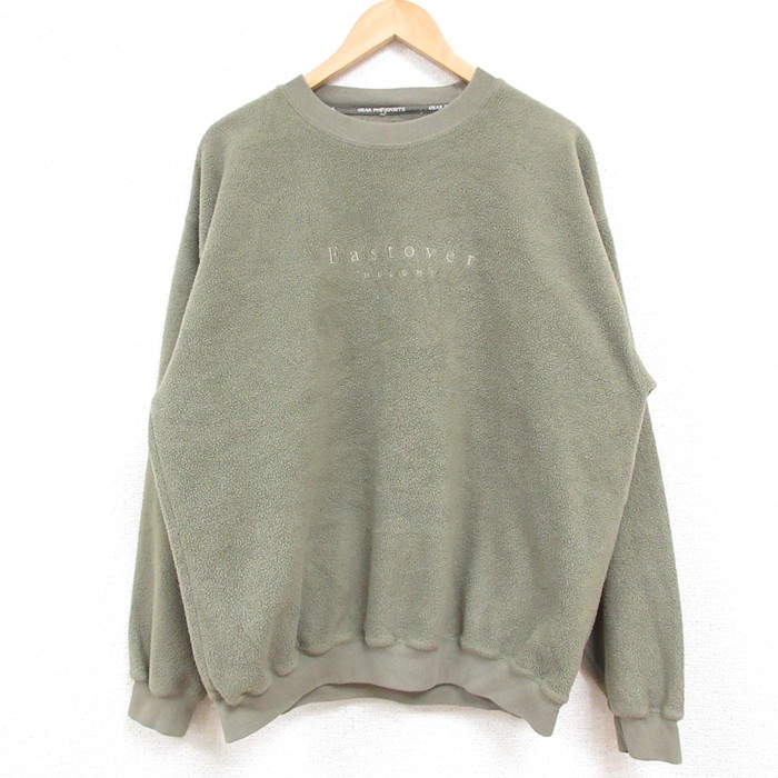 XL★古着 長袖 フリース トップス メンズ 00年代 00s Eastover 刺繍 ポリエステル クルーネック 薄緑 グリーン 25feb13 中古 スエット トレーナー