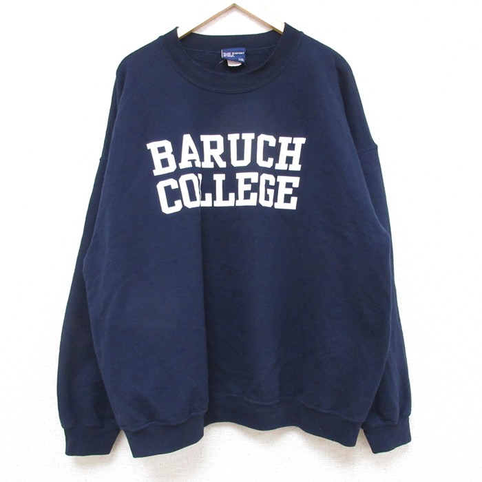 XL★古着 MVスポーツ 長袖 スウェット メンズ BARUCH カレッジ 大きいサイズ クルーネック 紺 ネイビー 25feb13 中古 スエット トレーナー トップス