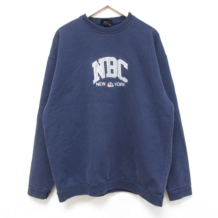 【50%OFF】XL★古着 長袖 スウェット メンズ 00年代 00s NBC ニューヨーク クルーネック カナダ製 紺 ネイビー 25feb13 中古 スエット トレーナー トップス
