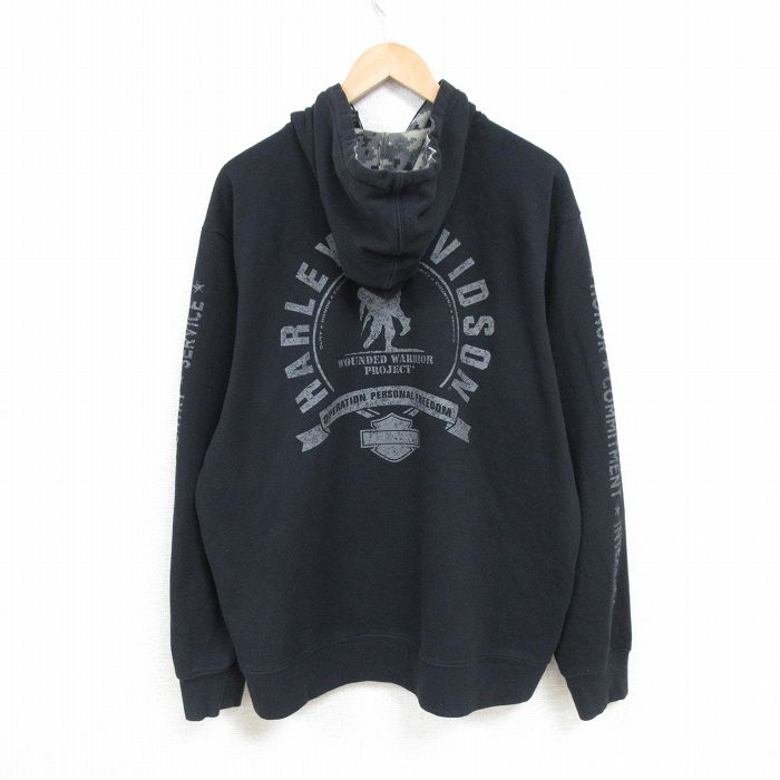XL★古着 ハーレーダビッドソン Harley Davidson 長袖 フルジップ スウェット パーカー メンズ ビッグロゴ 黒 ブラック 25feb14 中古 スエット トレーナー トップス