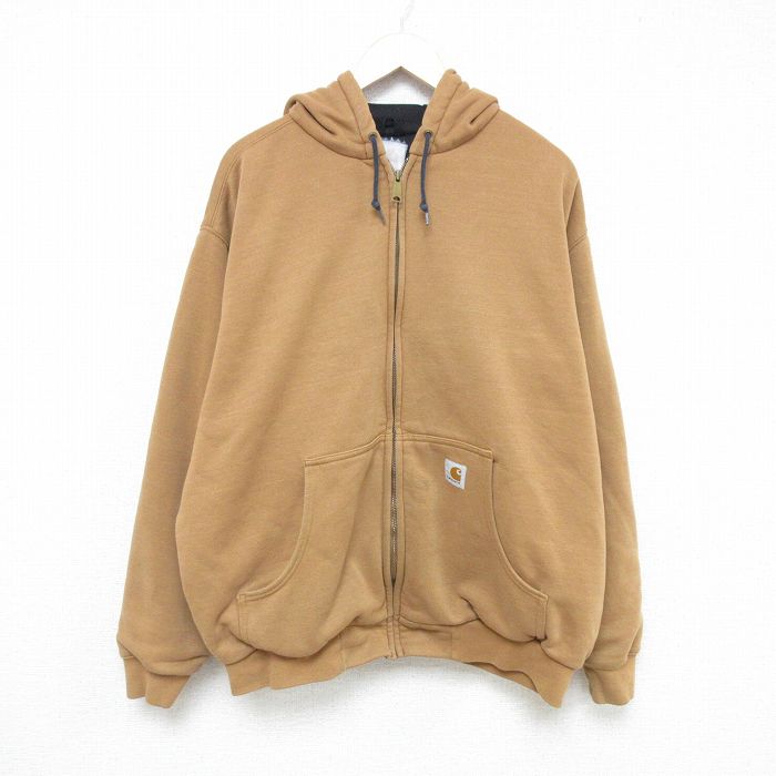 XL★古着 カーハート Carhartt 長袖 フルジップ スウェット パーカー メンズ 無地 大きいサイズ 茶 ブラウン 【spe】 25feb14 中古 スエット トレーナー トップス