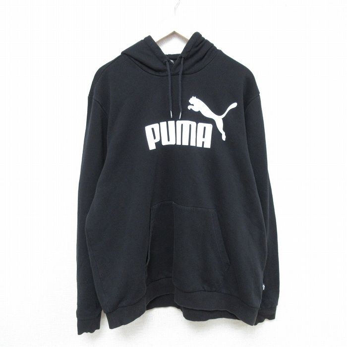 XL★古着 プーマ puma 長袖 スウェット パーカー メンズ ビッグロゴ 大きいサイズ 黒 ブラック 25feb14 中古 スエット トレーナー トップス