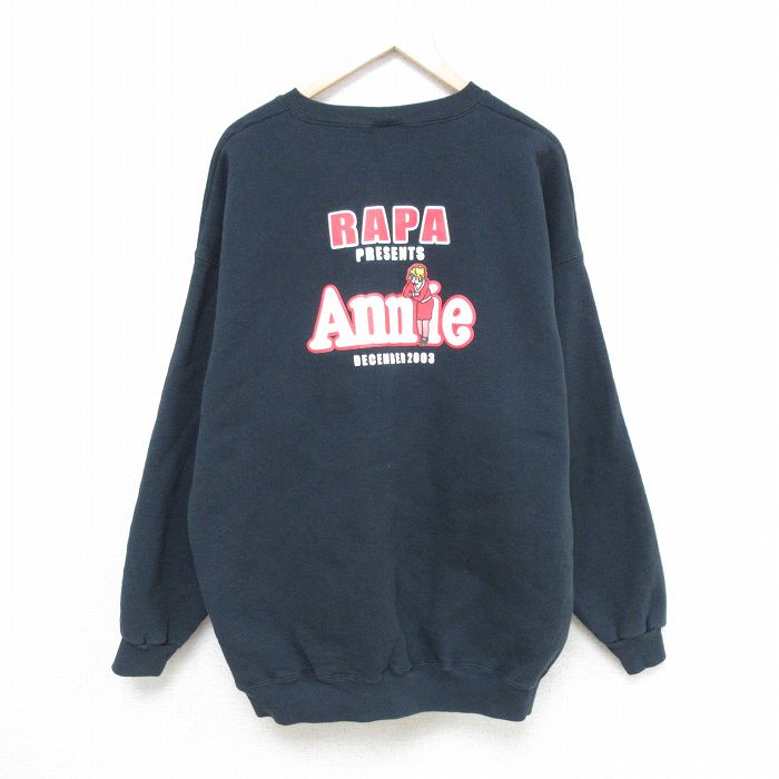 XL★古着 リー Lee 長袖 スウェット メンズ 00年代 00s アニー 大きいサイズ クルーネック 黒 ブラック 25feb14 中古 スエット トレーナー トップス