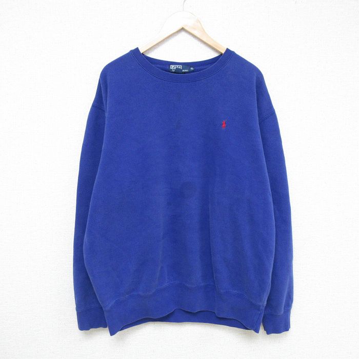 XL★古着 ラルフローレン Ralph Lauren 長袖 ブランド スウェット メンズ 00年代 00s ワンポイントロゴ 大きいサイズ クルーネック 青 ブルー 25feb14 中古 スエット トレーナー トップス