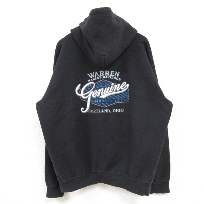 XL★古着 ハーレーダビッドソン Harley Davidson 長袖 フルジップ スウェット パーカー メンズ ビッグロゴ 大きいサイズ 黒 ブラック 【spe】 25feb15 中古 スエット トレーナー トップス