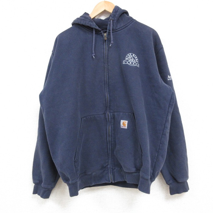 XL★古着 カーハート Carhartt 長袖 フルジップ スウェット パーカー メンズ LUMBER 紺 ネイビー 25feb15 中古 スエット トレーナー トップス