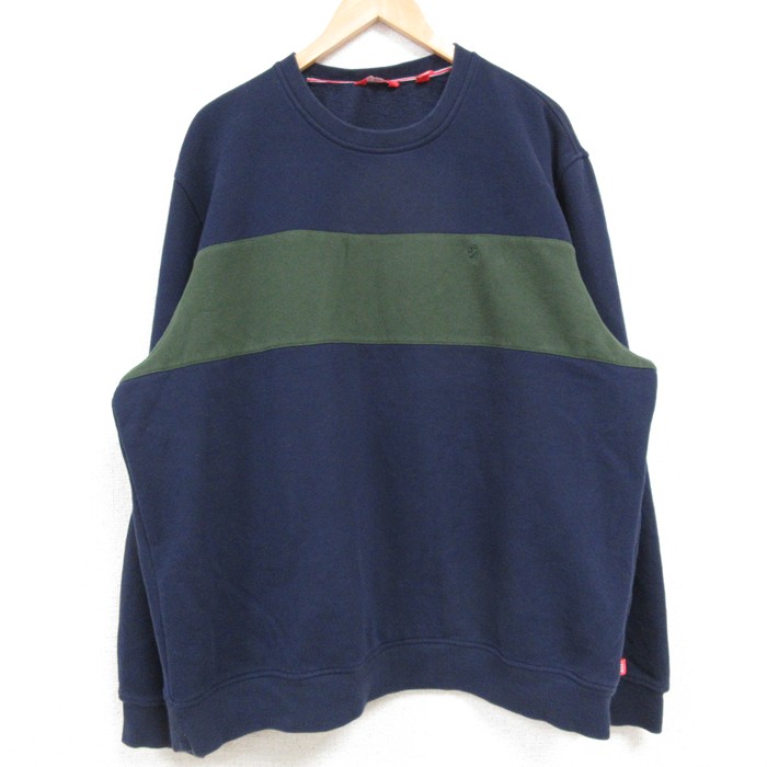 【50%OFF】XL★古着 IZOD 長袖 スウェット メンズ ワンポイントロゴ ツートンカラー クルーネック 紺他 ネイビー 25feb15 中古 スエット トレーナー トップス