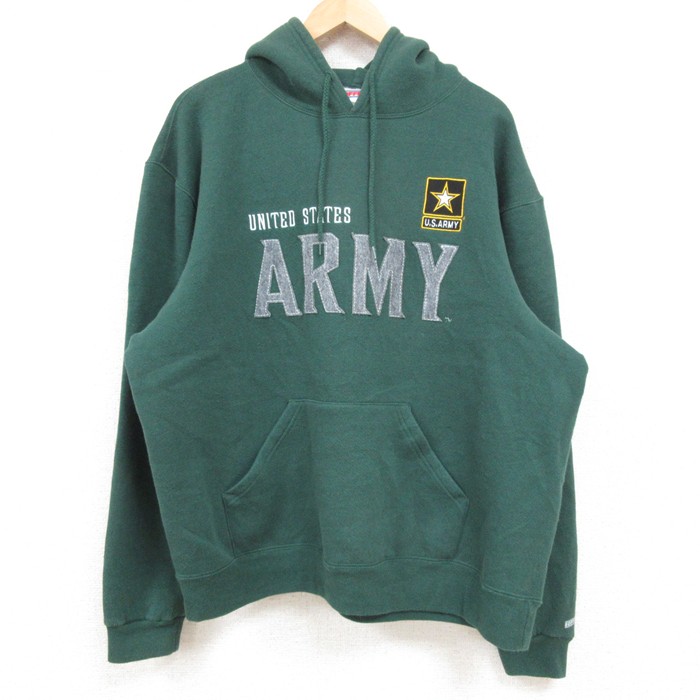 XL★古着 長袖 スウェット パーカー メンズ 00年代 00s ミリタリー アーミー ARMY 緑 グリーン 25feb15 中古 スエット トレーナー トップス