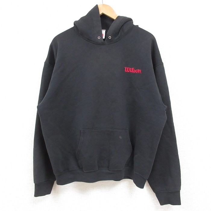 L★古着 ウィルソン 長袖 スウェット パーカー メンズ 00年代 00s ワンポイントロゴ 黒 ブラック 25feb15 中古 スエット トレーナー トップス