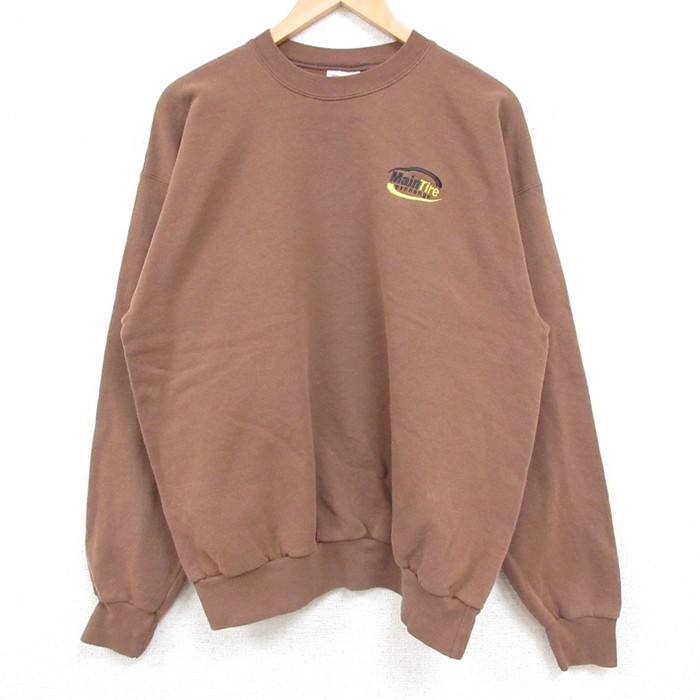 L★古着 ヘインズ Hanes 長袖 スウェット メンズ 00年代 00s MainTire クルーネック 茶 ブラウン 25feb15 中古 スエット トレーナー トップス