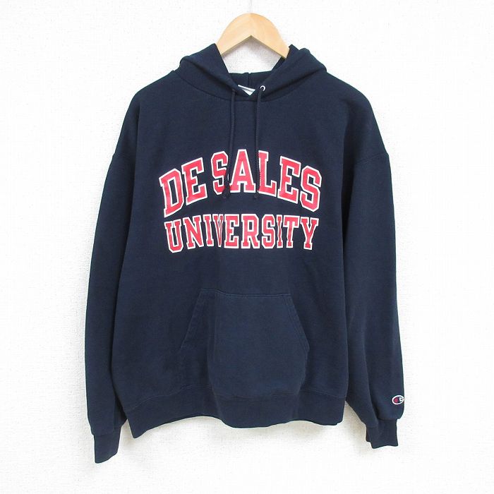 XL★古着 チャンピオン Champion 長袖 スウェット パーカー メンズ デサレス 大学 紺 ネイビー 25feb17 中古 スエット トレーナー トップス