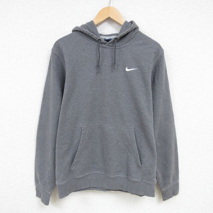 L★古着 ナイキ NIKE 長袖 スウェット パーカー メンズ ワンポイントロゴ グレー 霜降り 25feb17 中古 スエット トレーナー トップス