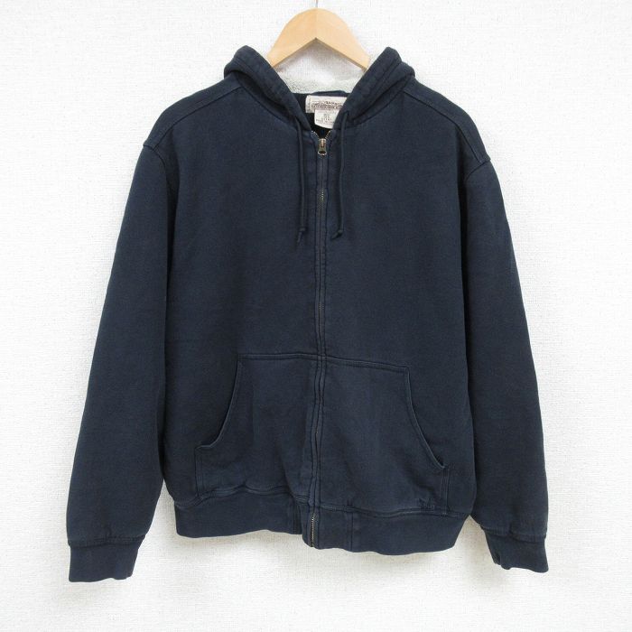 XL★古着 エルエルビーン LLBEAN 長袖 フルジップ スウェット パーカー メンズ ワンポイントロゴ クルーネック 黒 ブラック 25feb17 中古 スエット トレーナー トップス