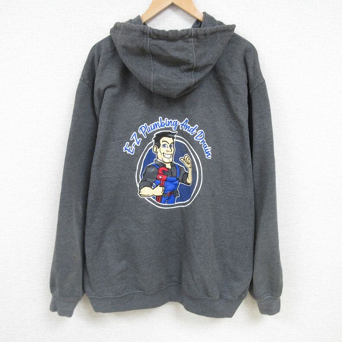 XL★古着 カーハート Carhartt 長袖 スウェット パーカー メンズ 男性 大きいサイズ 濃グレー 霜降り 25feb17 中古 スエット トレーナー トップス