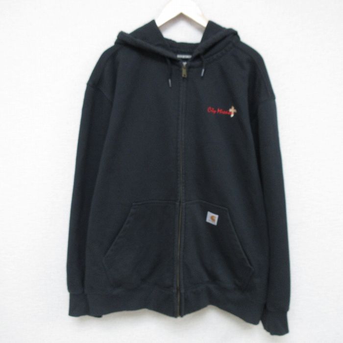 XL★古着 カーハート Carhartt 長袖 フルジップ スウェット パーカー メンズ City Mission 大きいサイズ 黒 ブラック 【spe】 25feb17 中古 スエット トレーナー トップス