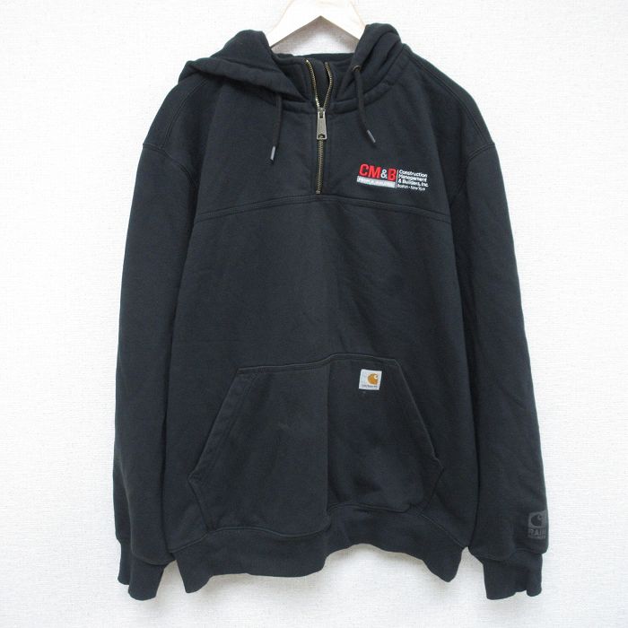 XL★古着 カーハート Carhartt 長袖 ハーフジップ スウェット パーカー メンズ CM&B 大きいサイズ 黒 ブラック 25feb17 中古 スエット トレーナー トップス