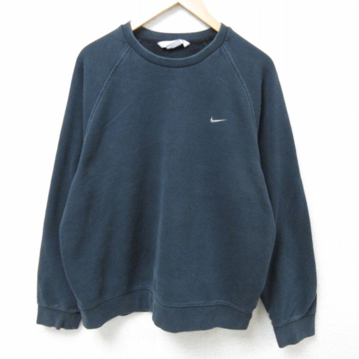 XL★古着 ナイキ NIKE 長袖 スウェット メンズ 00年代 00s ワンポイントロゴ ラグラン クルーネック 黒 ブラック 25feb18 中古 スエット トレーナー トップス