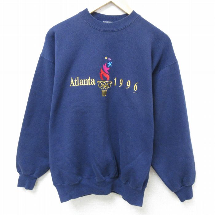 L★古着 ヘインズ Hanes 長袖 スウェット メンズ 90年代 90s アトランタ オリンピック 刺繍 クルーネック 紺 ネイビー 25feb18 中古 スエット トレーナー トップス