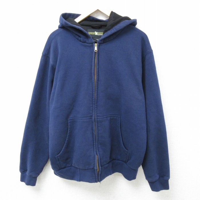 XL★古着 長袖 フルジップ スウェット パーカー メンズ 00年代 00s 無地 大きいサイズ 紺 ネイビー 内側メッシュ 25feb18 中古 スエット トレーナー トップス