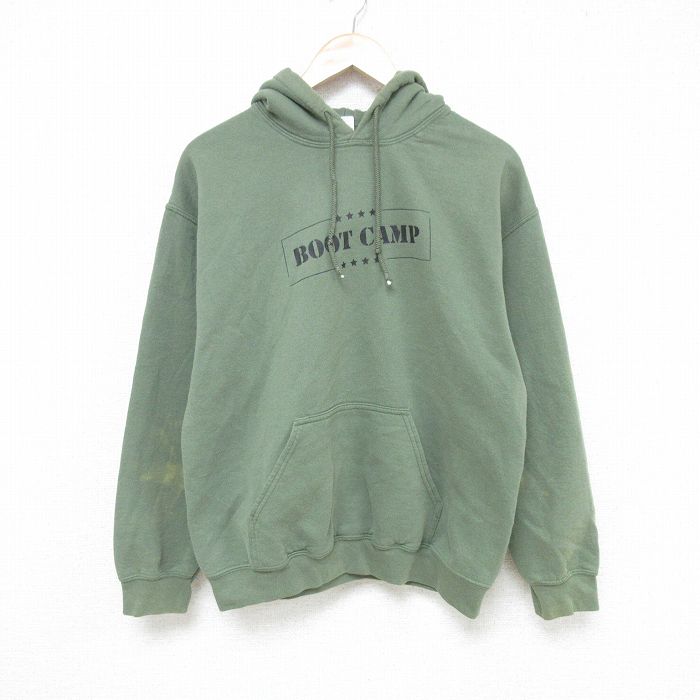【50%OFF】M★古着 長袖 スウェット パーカー メンズ 00年代 00s BOOT CAMP 緑 グリーン 25feb18 中古 スエット トレーナー トップス