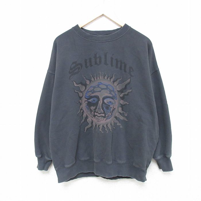 XL★古着 アメリカンイーグル American Eagle 長袖 ロック バンド スウェット メンズ サブライム 大きいサイズ クルーネック 濃グレー 【spe】 25feb18 中古 スエット トレーナー トップス