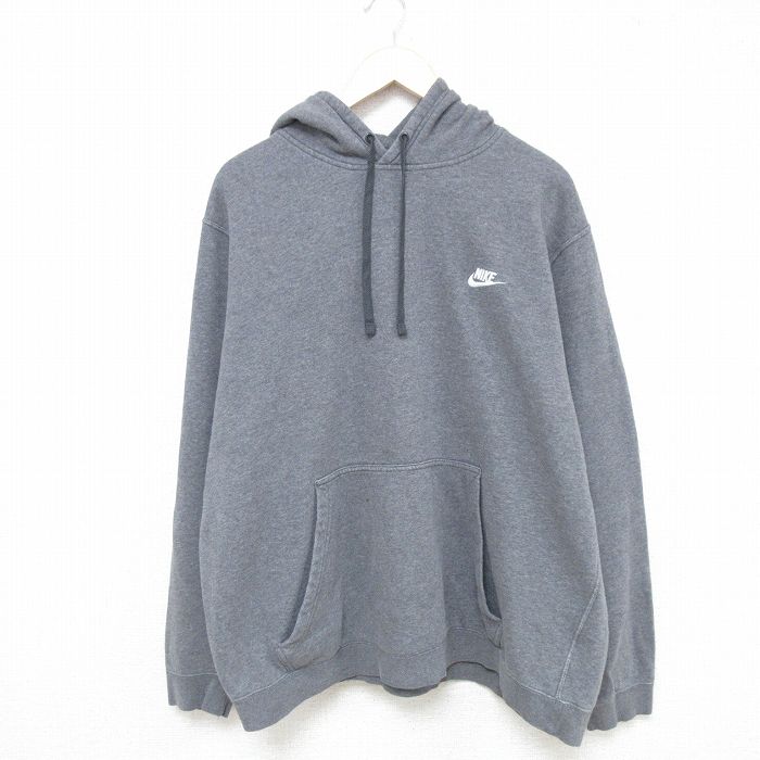 XL★古着 ナイキ NIKE 長袖 スウェット パーカー メンズ ワンポイントロゴ 大きいサイズ グレー 25feb18 中古 スエット トレーナー トップス