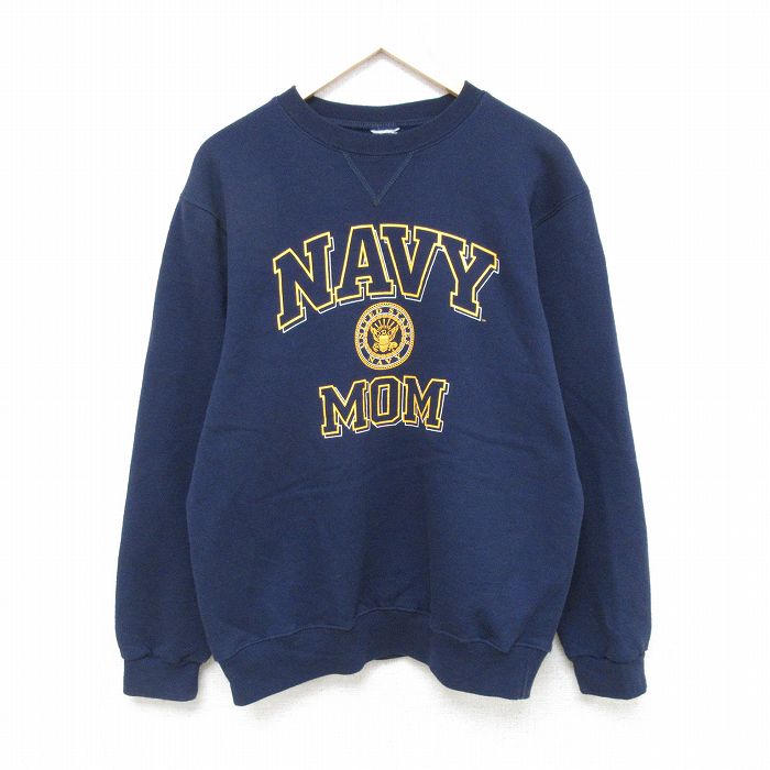 L★古着 長袖 スウェット メンズ 00年代 00s ミリタリー ネイビー NAVY クルーネック 紺 25feb18 中古 スエット トレーナー トップス