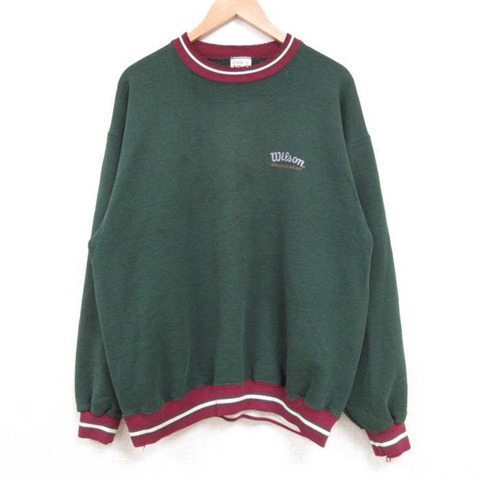 XL★古着 ウィルソン 長袖 スウェット メンズ 00年代 00s ワンポイントロゴ クルーネック 緑 グリーン 25feb19 中古 スエット トレーナー トップス