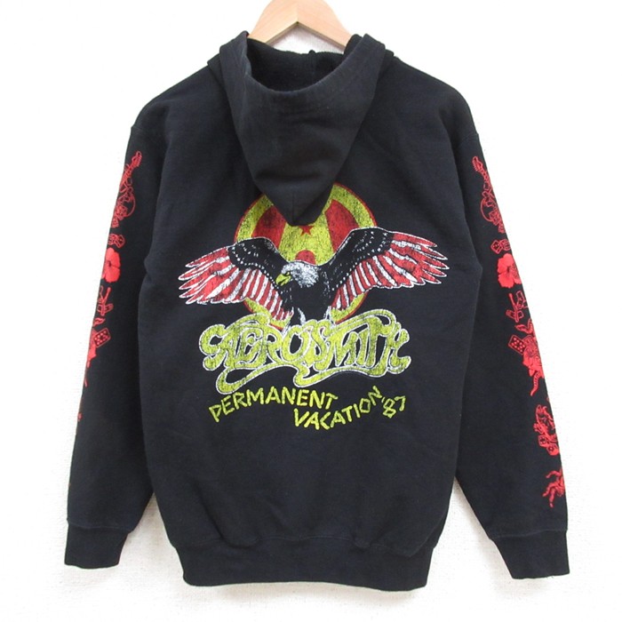 S★古着 長袖 ロック バンド スウェット パーカー メンズ エアロスミス 黒 ブラック 25feb19 中古 スエット トレーナー トップス