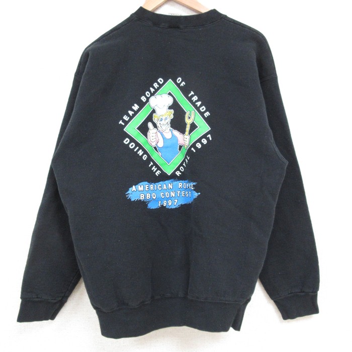 L★古着 フルーツオブザルーム 長袖 スウェット メンズ 90年代 90s BBQ クルーネック 黒 ブラック 25feb19 中古 スエット トレーナー トップス