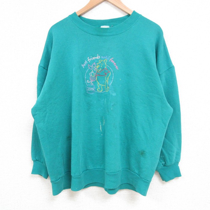 【50%OFF】ディズニー 00s 長袖スウェット くまのプーさん刺繍 グリーン XL | 古着