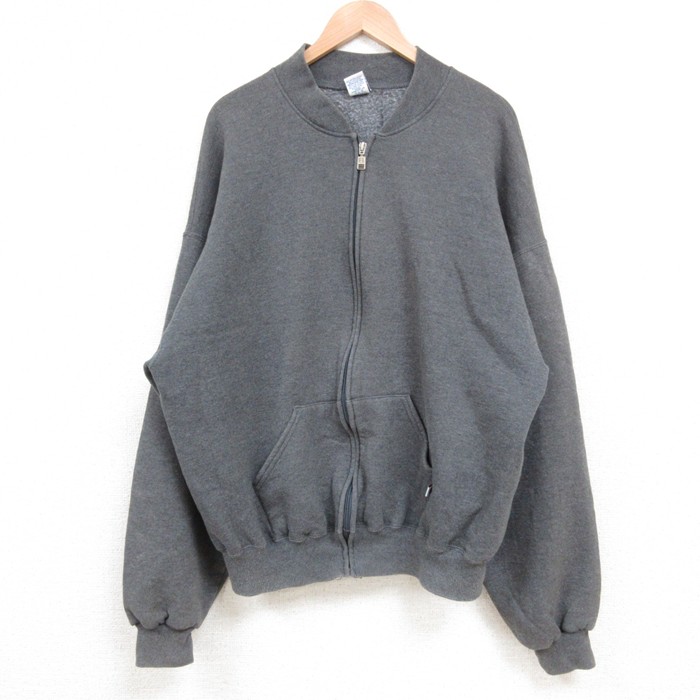 XL★古着 ラッセル 長袖 フルジップ スウェット メンズ 00年代 00s 無地 濃グレー 霜降り 25feb19 中古 スエット トレーナー トップス